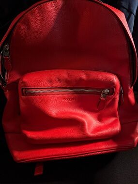 Coach Red Leather Backpack with Front Zip Pocket